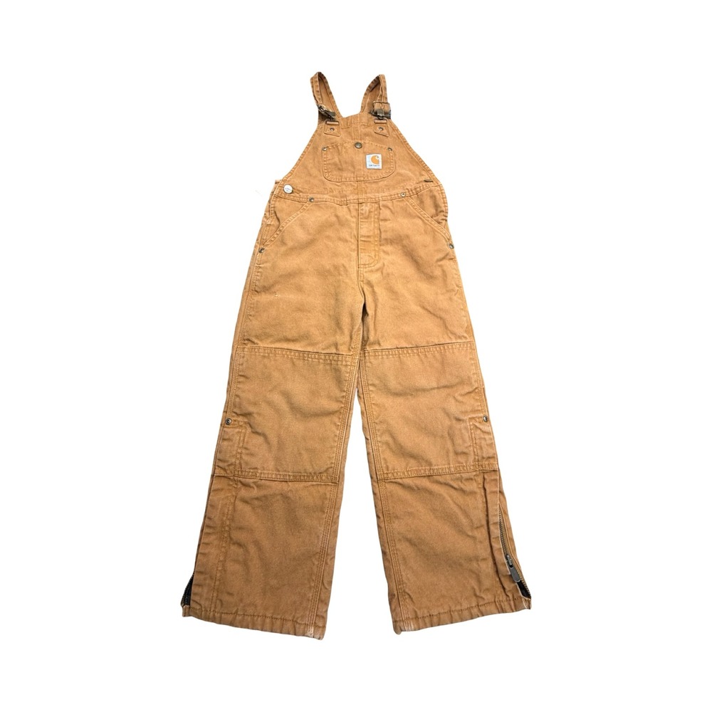 Carhartt Overalls Kid Size 6 Brown Duck Canvas Quilted Lined Double Knee Utility